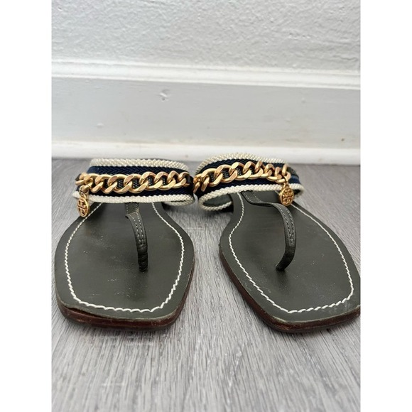 Tory Burch Mini Benton Gold Chain Band Flat Sandals Poblano Yonder Womens 6.5M - Picture 9 of 10
